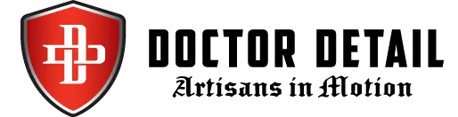 Doctor Detail logo with red shield and medieval-style text