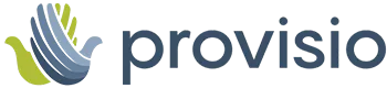 Provisio logo with stylized hand-like design in blue and green colors