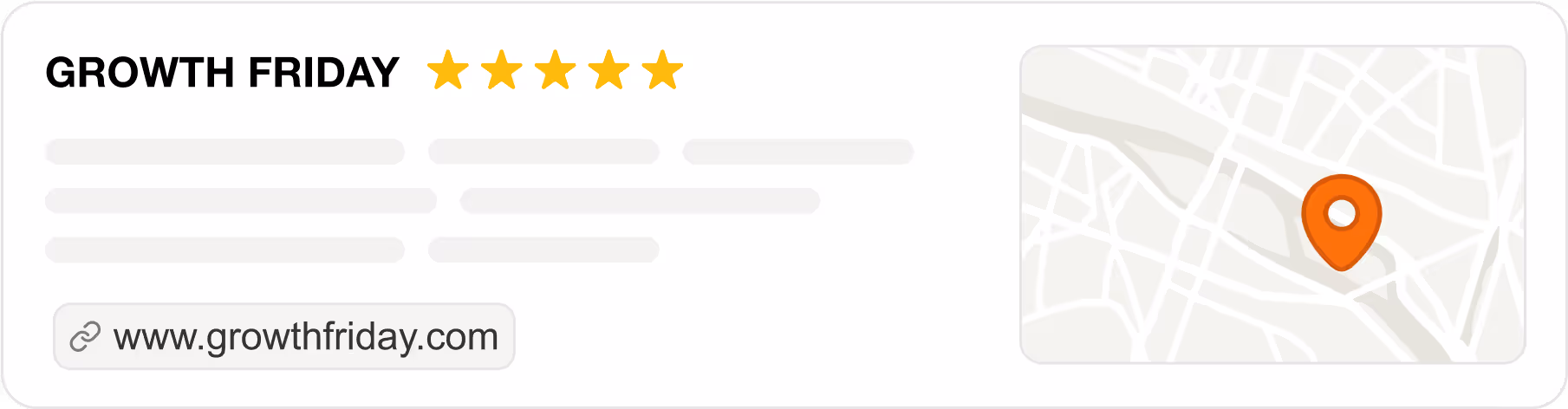 Growth Friday website with five-star rating and location map pin